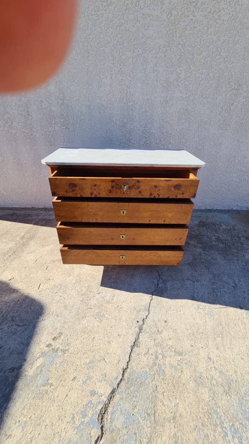 Commode style Louis Philippe en bois et marbre blanc