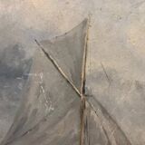 Peinture à l'huile vintage du XIXe siècle représentant un voilier en mer