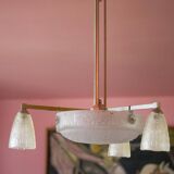 Art deco nickel plated bronze chandelier with art deco tulip glass, ceiling lamp, art deco pendant light, 30