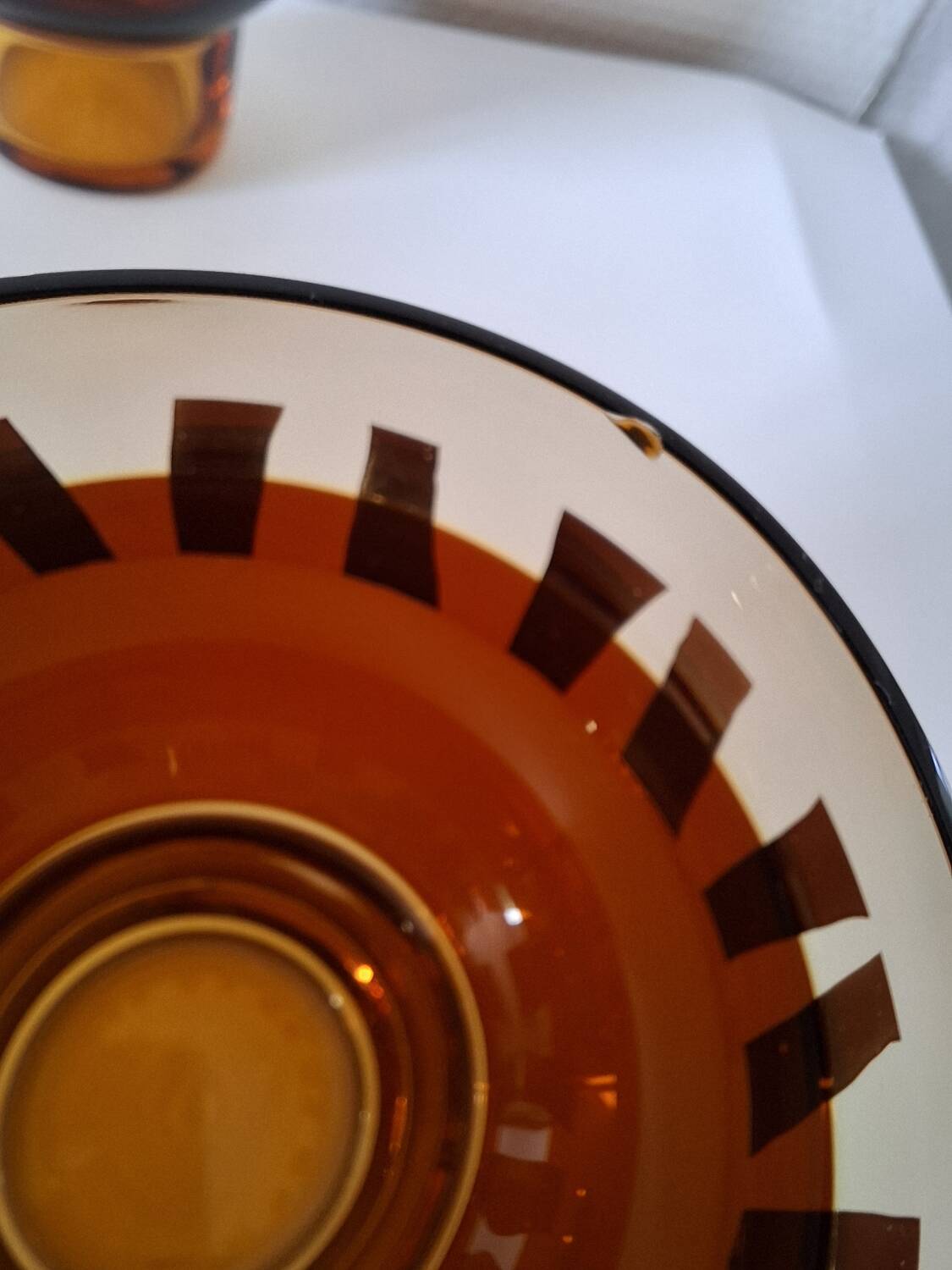 Carafe and its amber/golden glasses from the 70s.