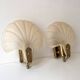 Pair of vintage shell glass wall lights, Art Deco style fixtures.