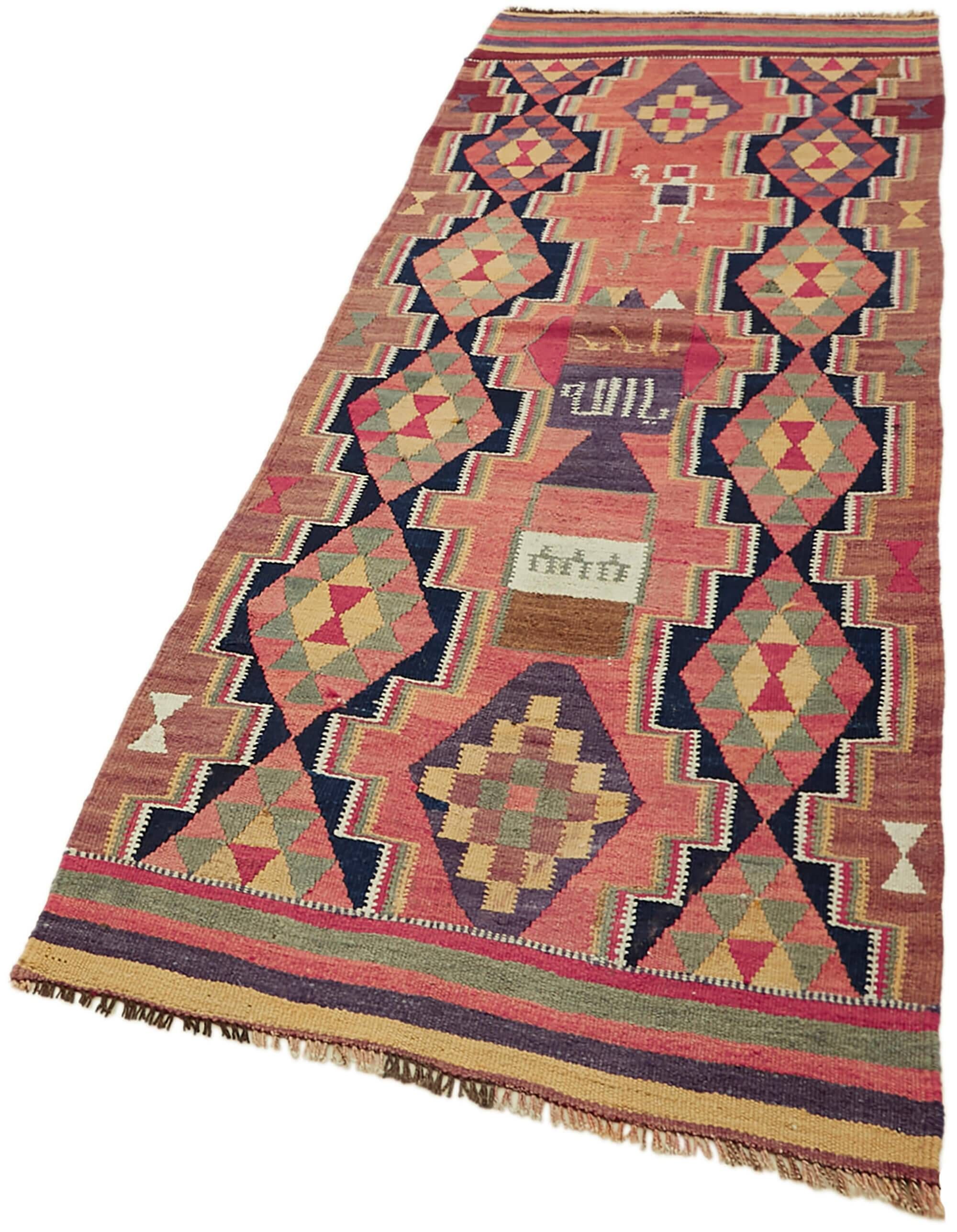 Turkish Handwoven Vintage Herki Kilim 100 cm x 270 cm
