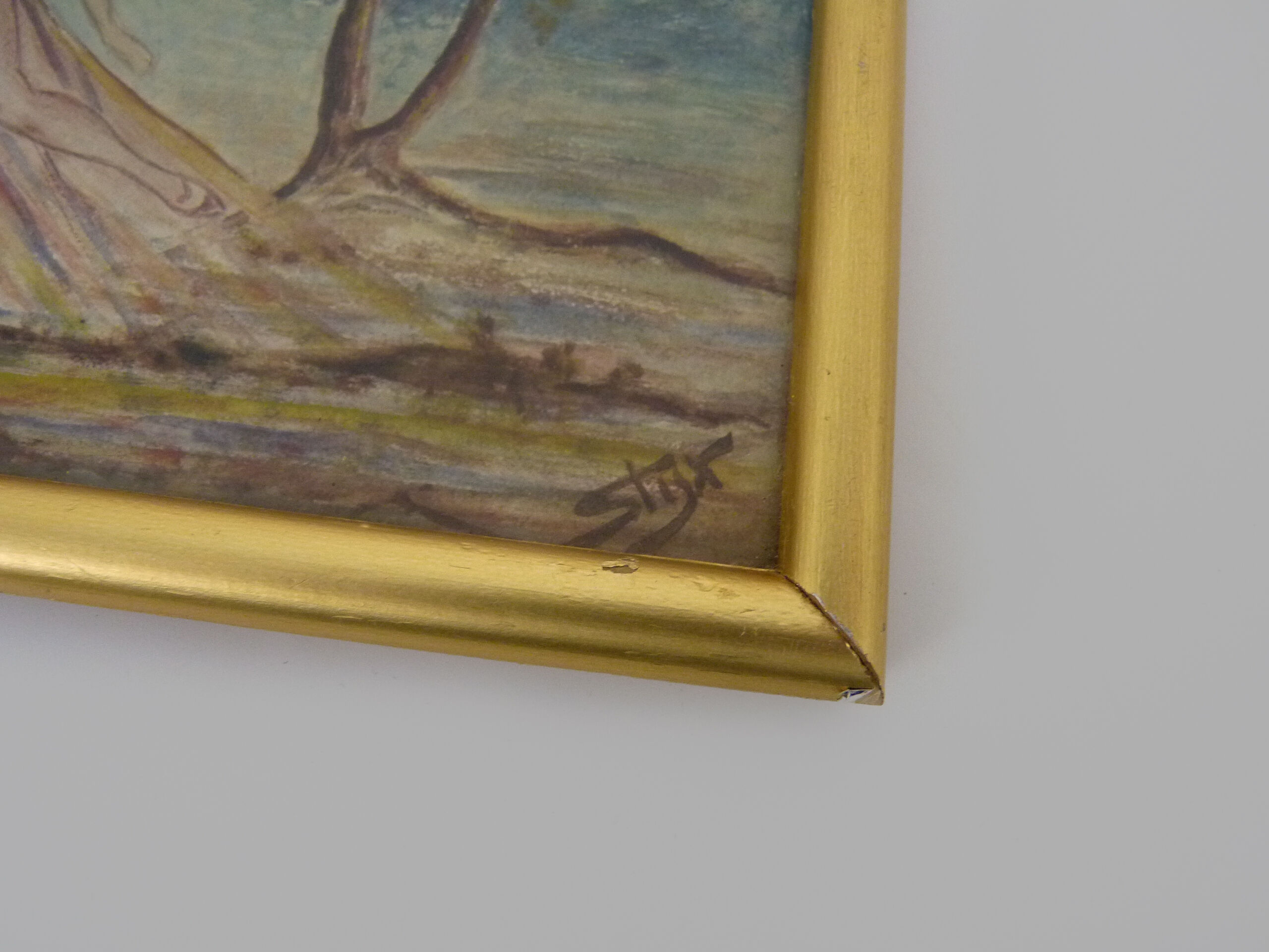 Mixed technical drawing 3 women dancing naked, 3 women in the bath. Signed. Year 20 30