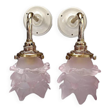 Pair of pink flower tulip wall lights