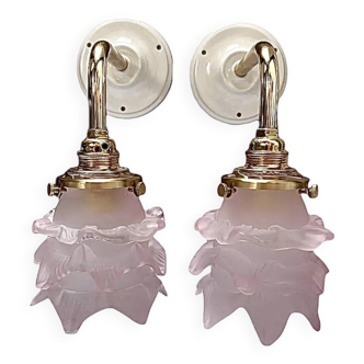 Pair of pink flower tulip wall lights