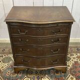 1950s English mahogany chest of drawers with one shelf