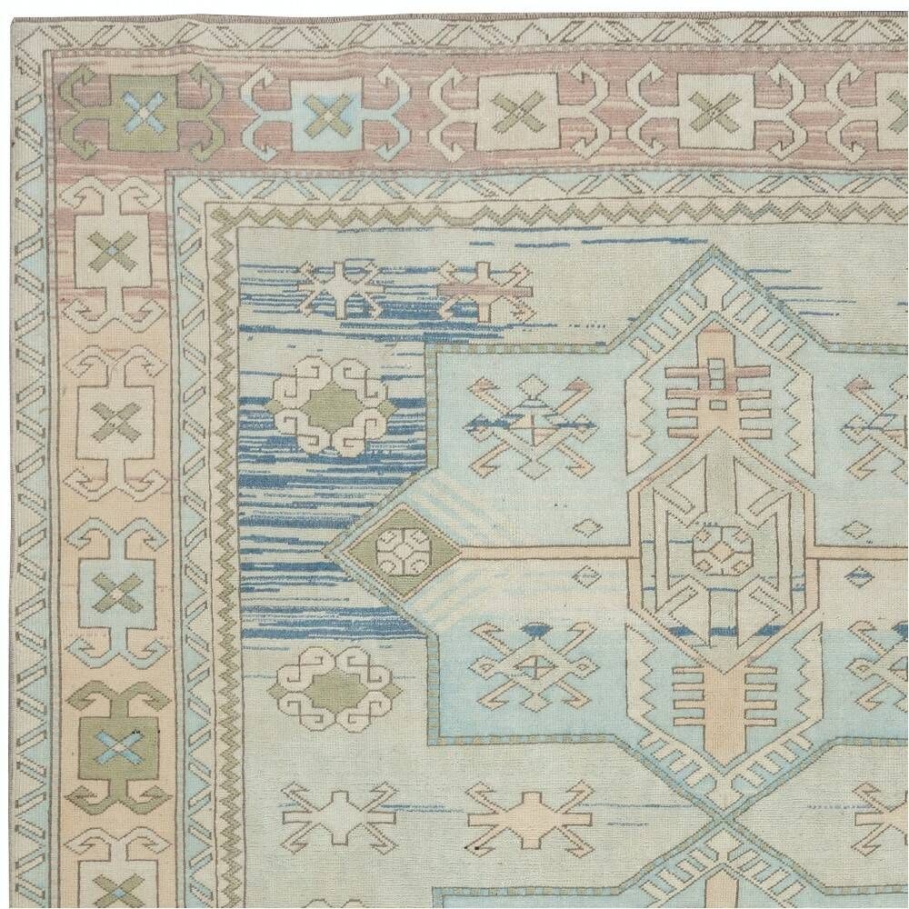 One of a kind Vintage Beige Large Area Rug. Handmade Turkish Carpet
