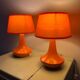 2 lampes de chevet orange, années 70