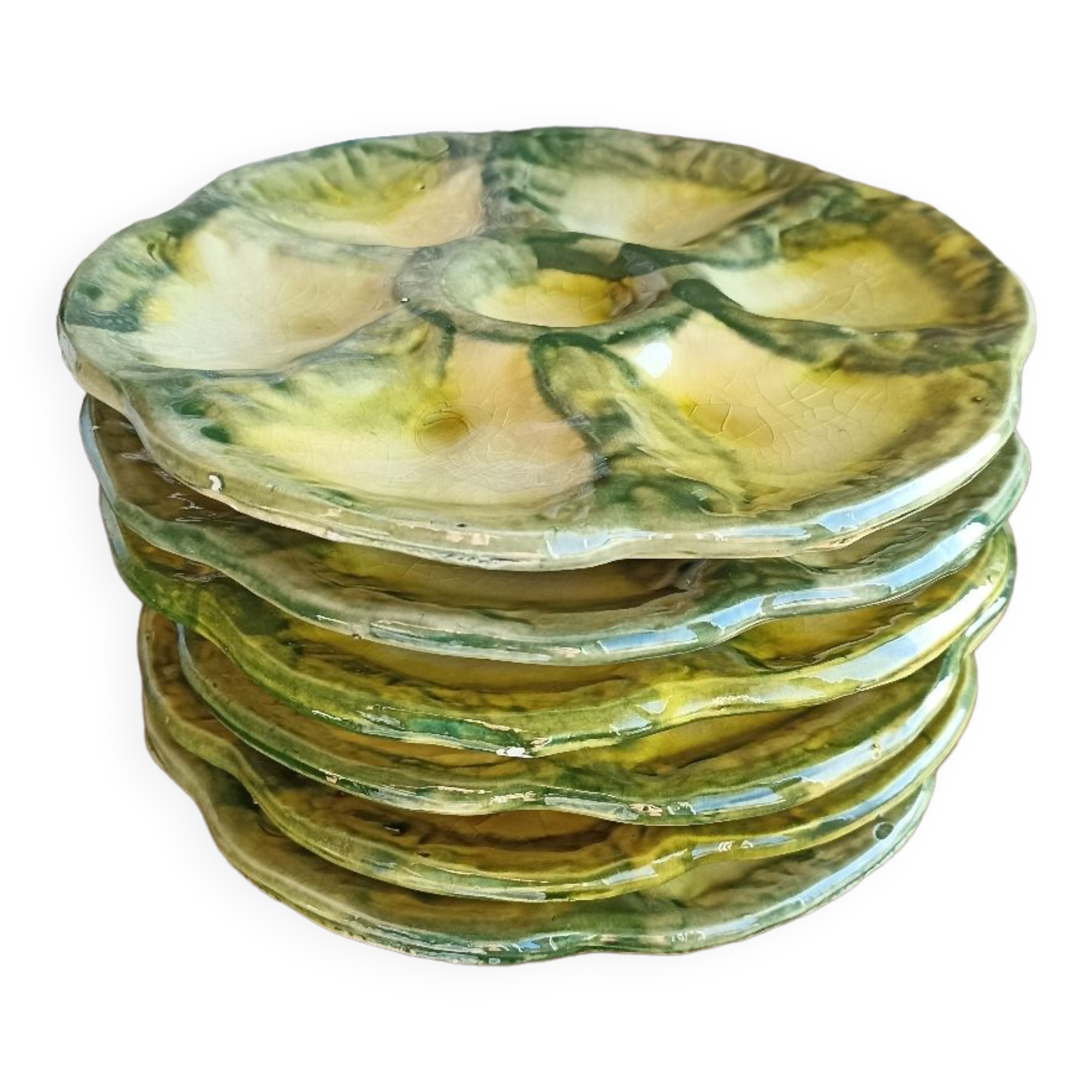 6 oyster plates by Foucard-Jourdan from the 50s