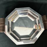 Art deco, Hexagonal cut silver metal socket wood 1930