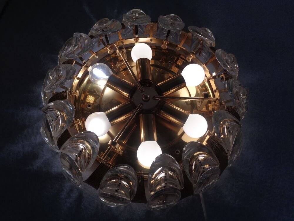 Large gilded brass and crystal glass ceiling lamp by Ernst Palme for Palwa, 1960s