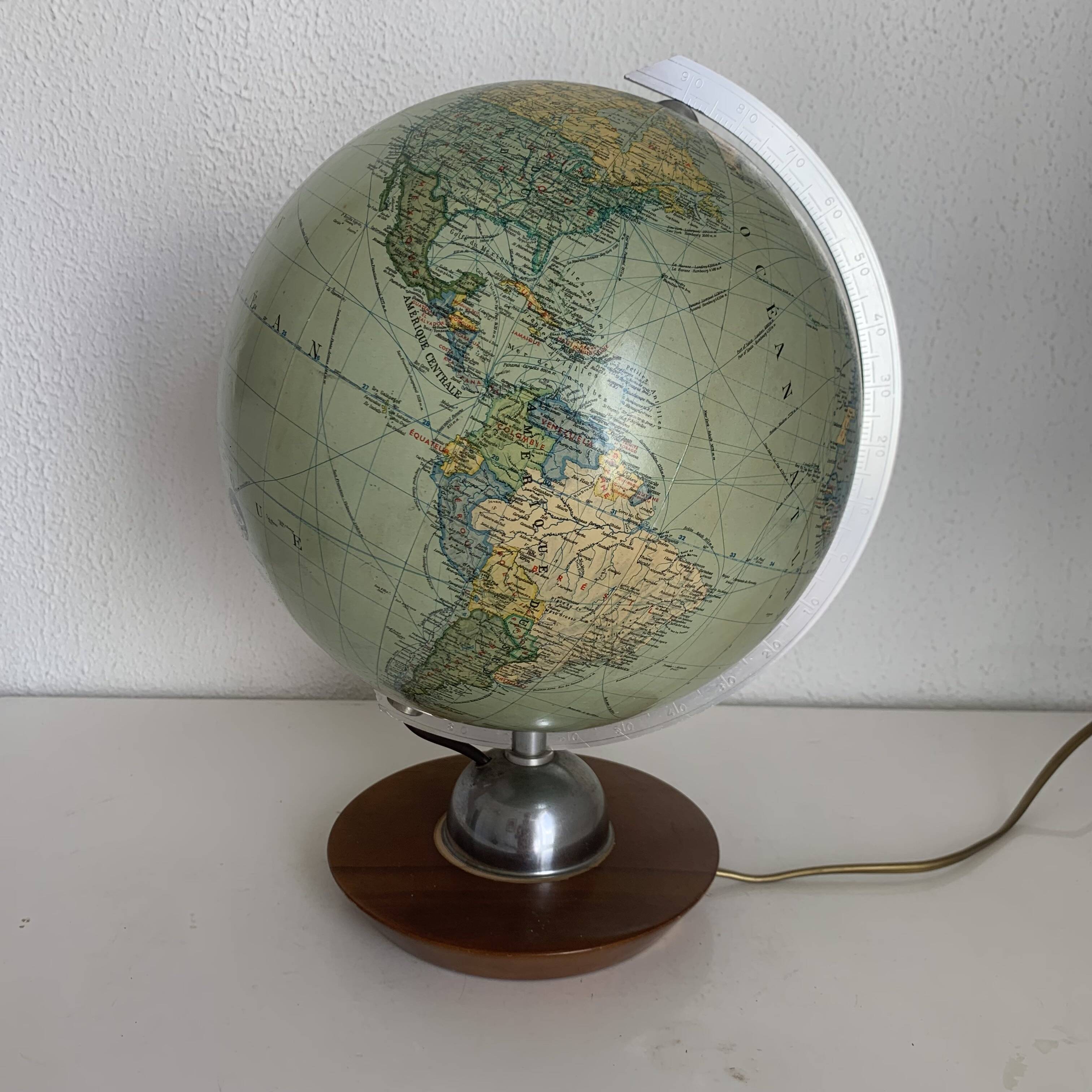 Globe vintage 1960 terrestre Verre JRO Verlag français - 35 cm
