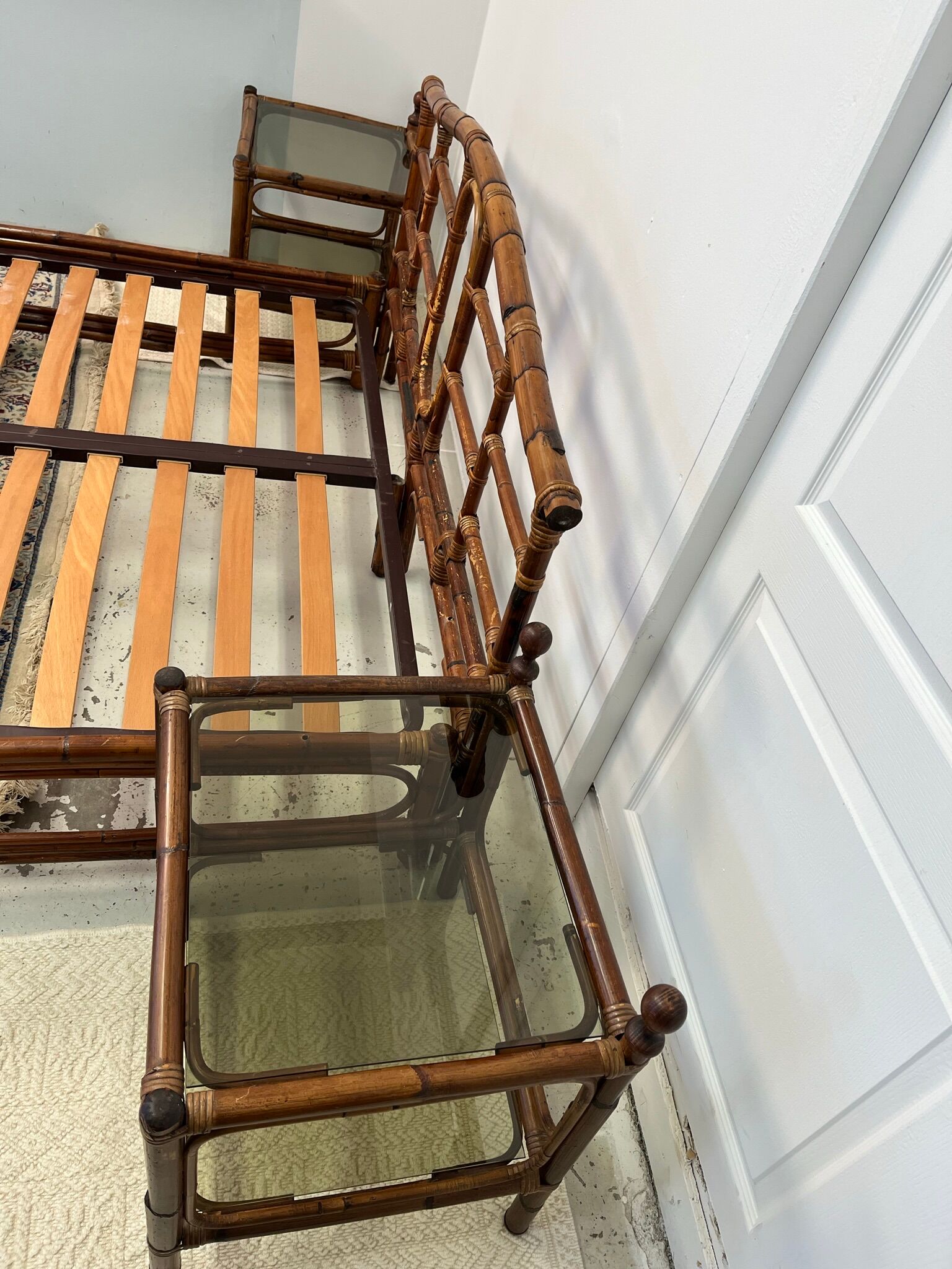 1970s vintage rattan bed