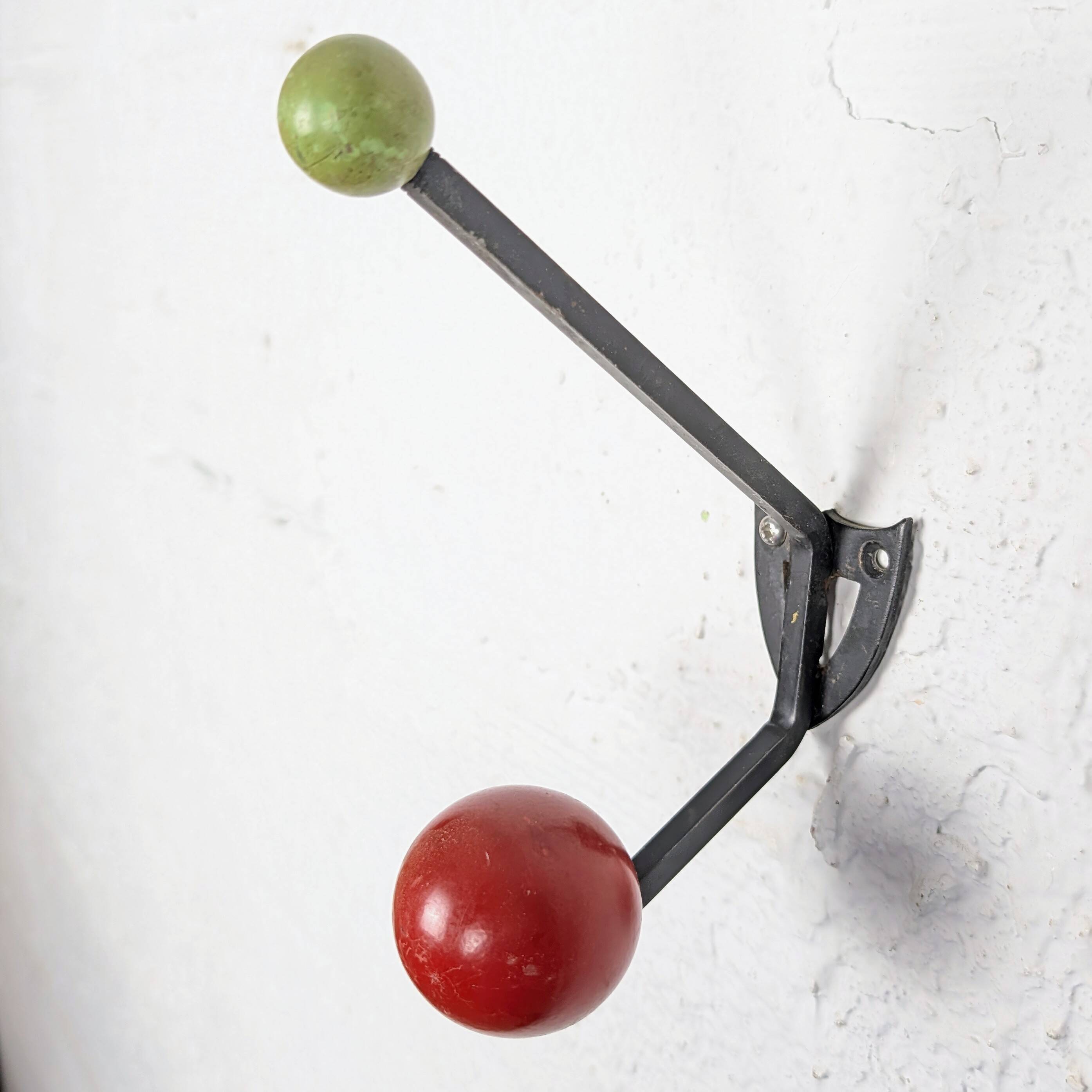 Vintage 1950 Wall Hook Metal and Lacquered Wood