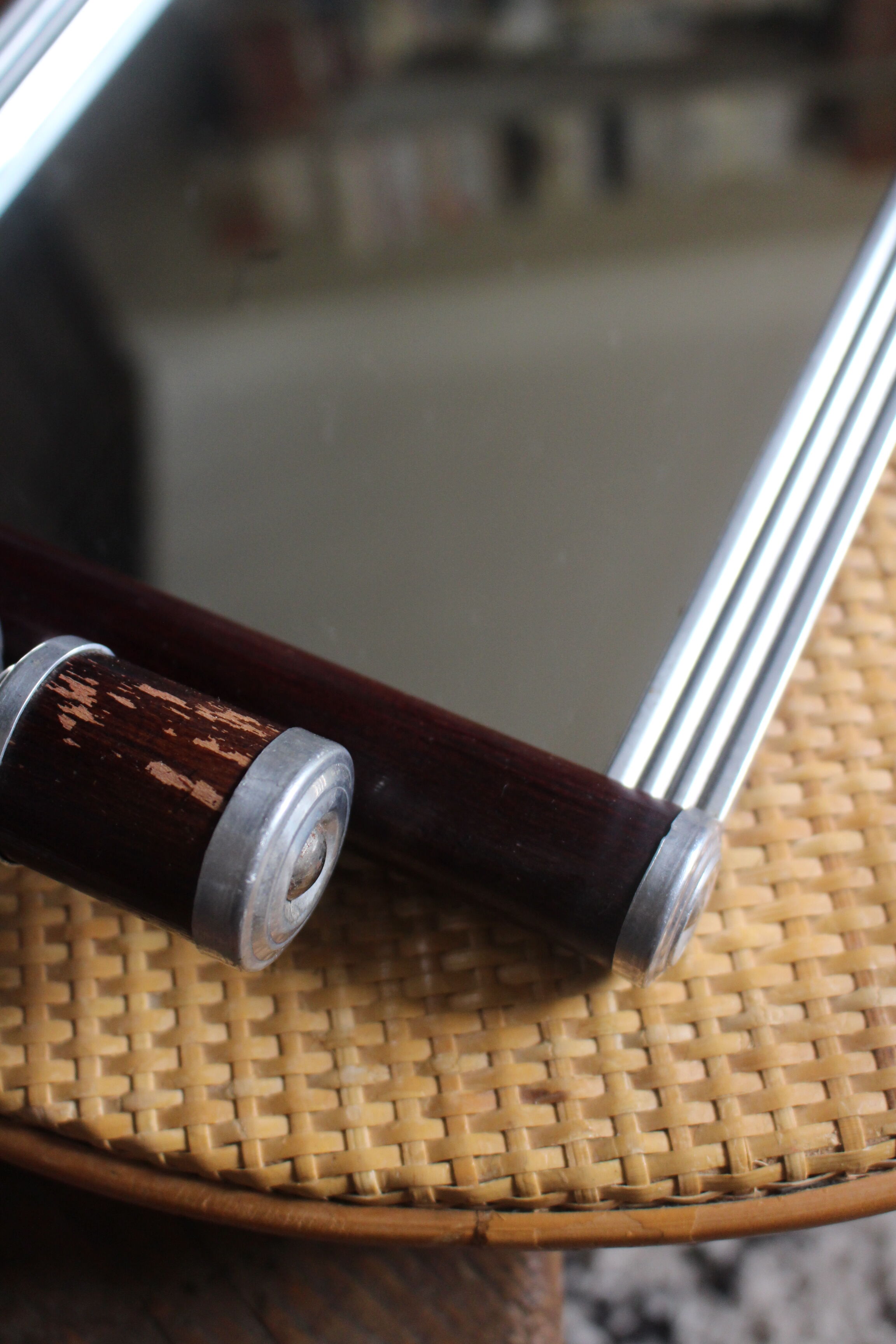 Vintage wood metal mirror top handles