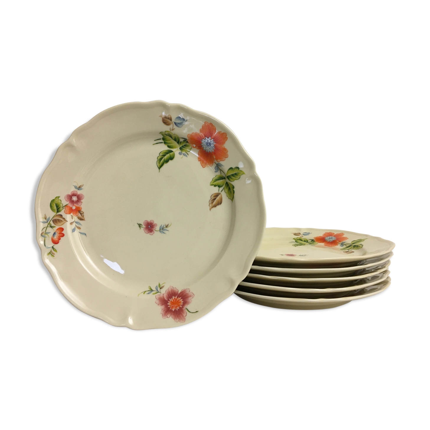 Set of 6 flat plates signed odette dugraindelorge.