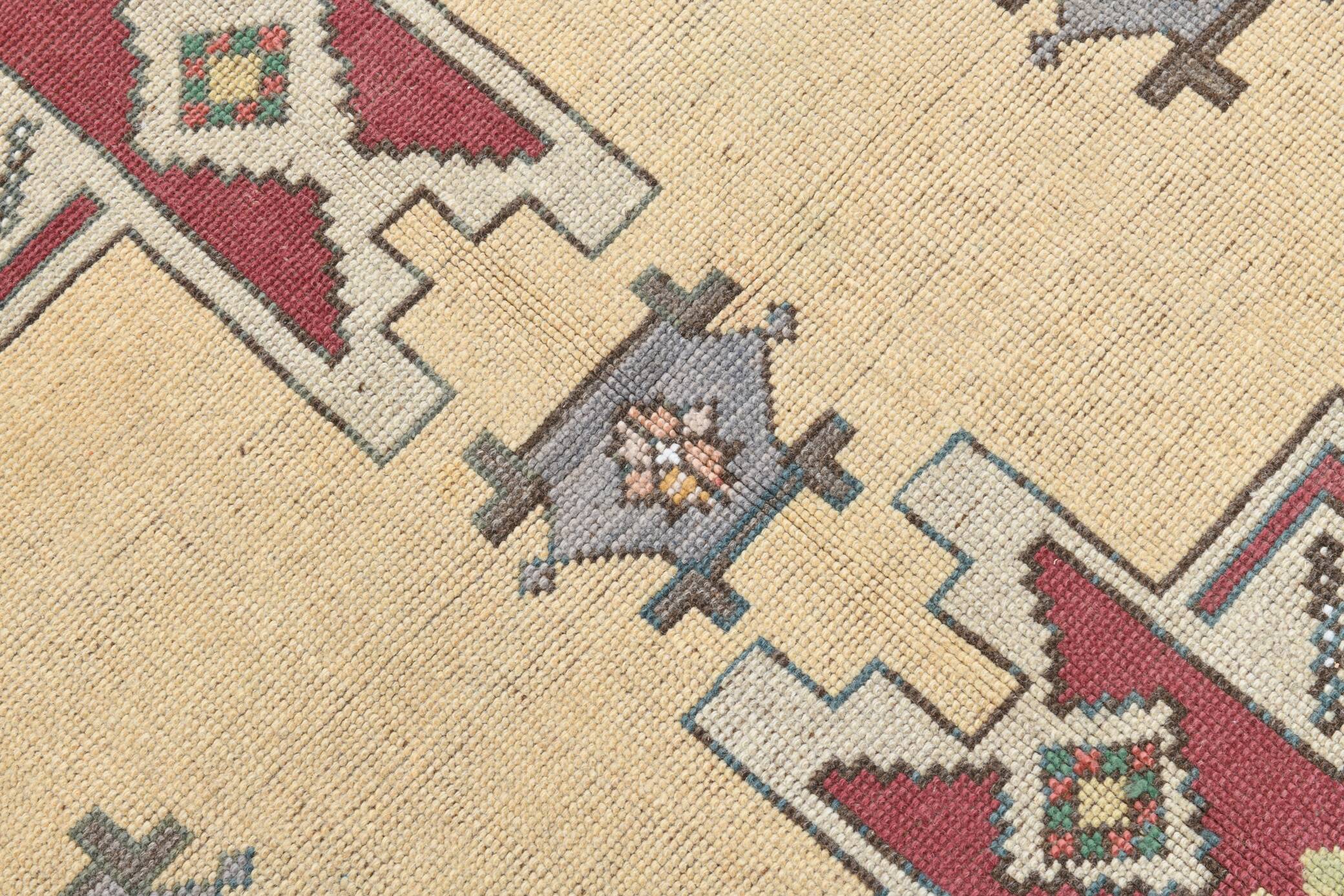 Persian Burgundy & Sand Beige Oriental Vintage Rug, 140x211Cm