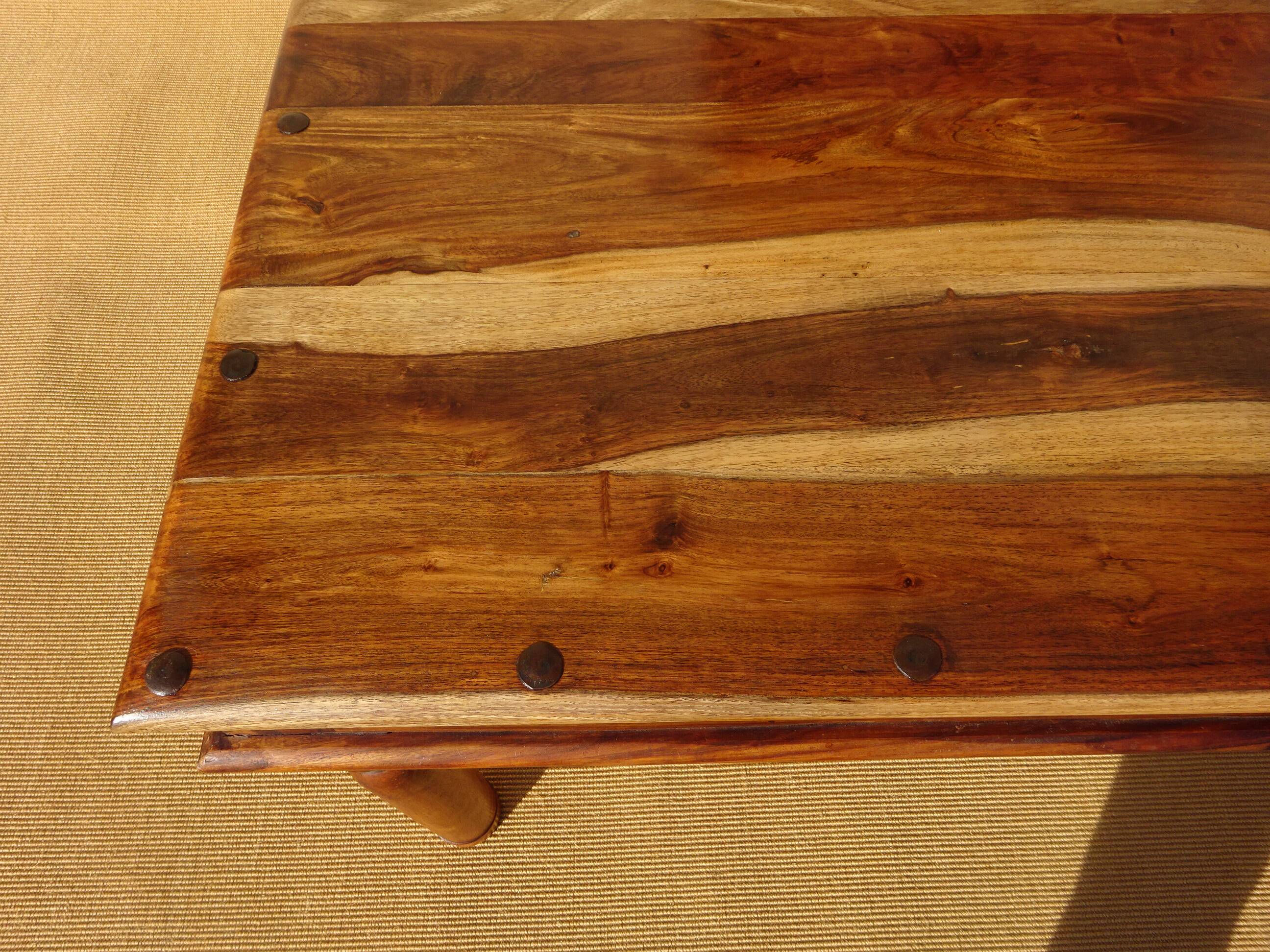 Solid wood and wrought iron table