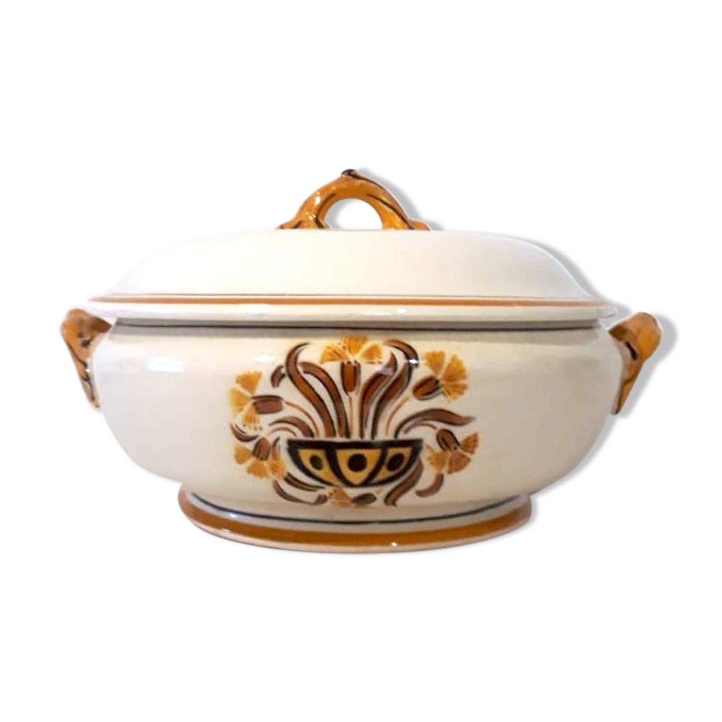 Soupière carnations faience Creil Montereau