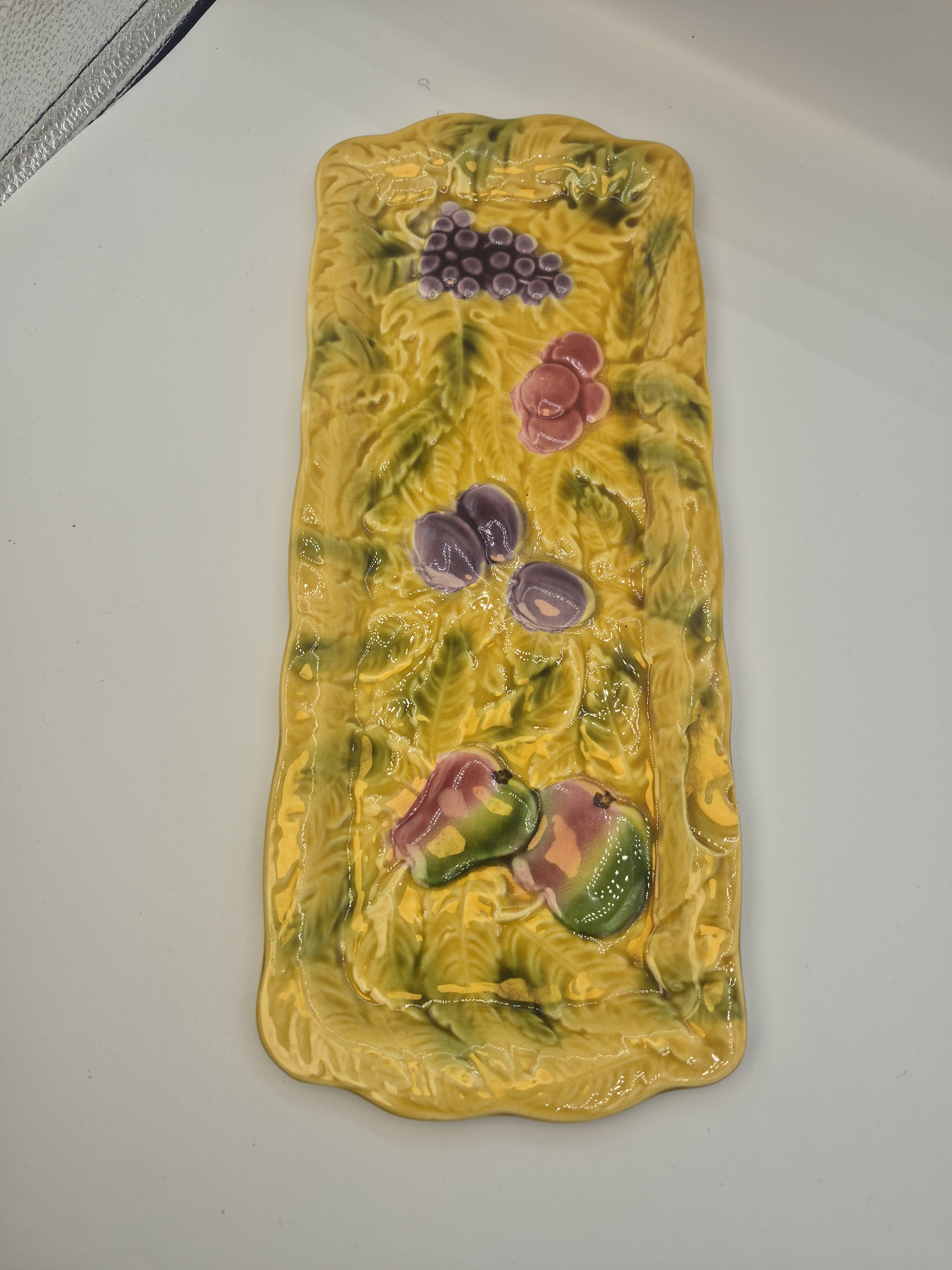 Lot of 11 Sarreguemines barbotine fruit dessert plates 19cm vintage rare