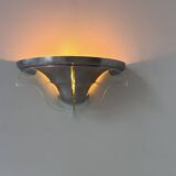 Vintage art deco wall light, brushed metal and glass, France 1930