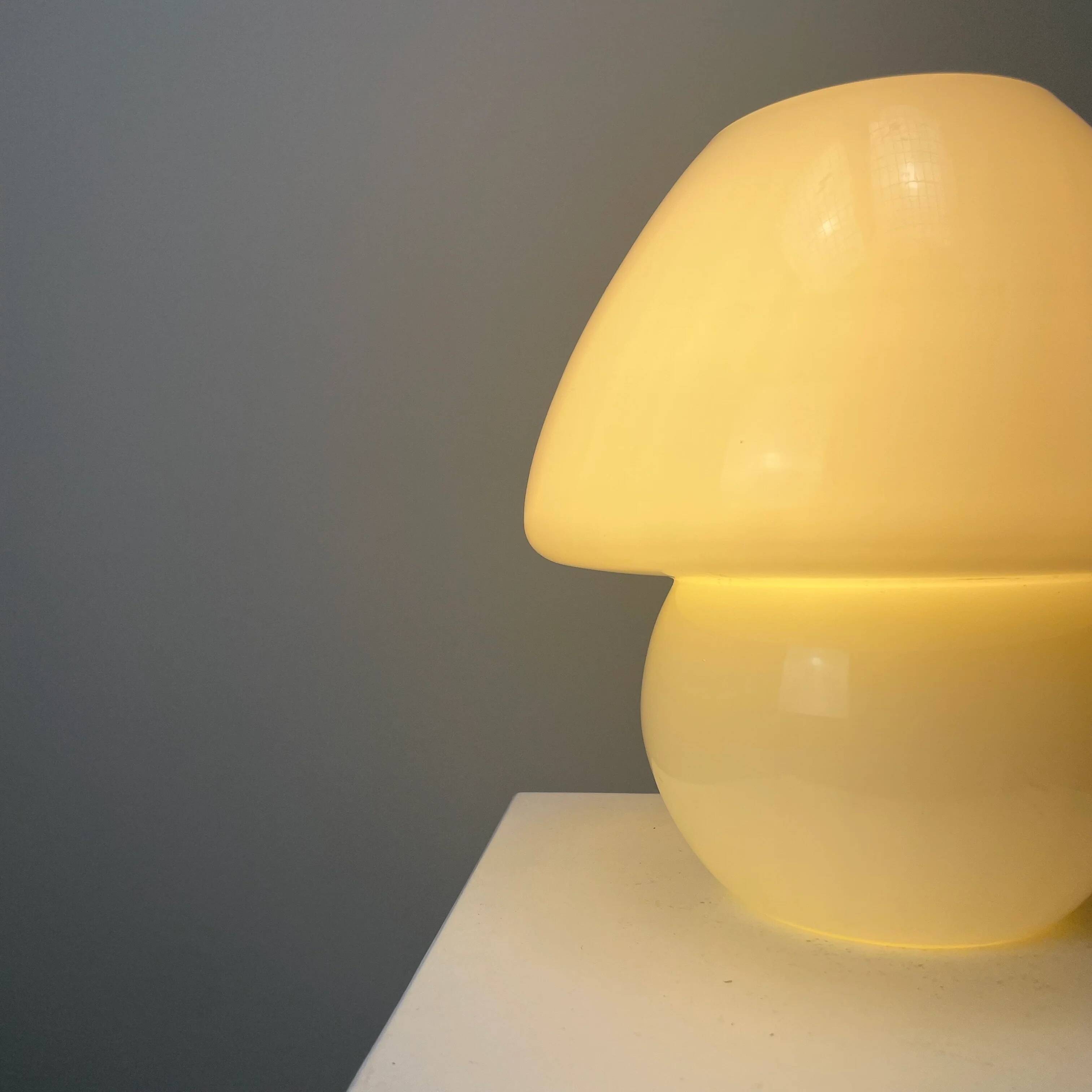 1970s white glass mushroom table lamp