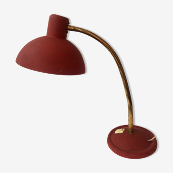 Lampe métal granité rouge, tige flexible 1960