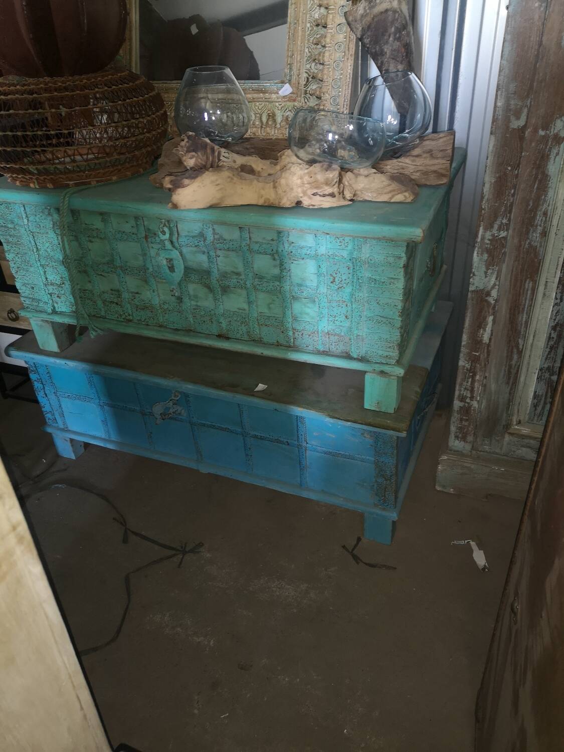 Indian wooden chest with metal decoration