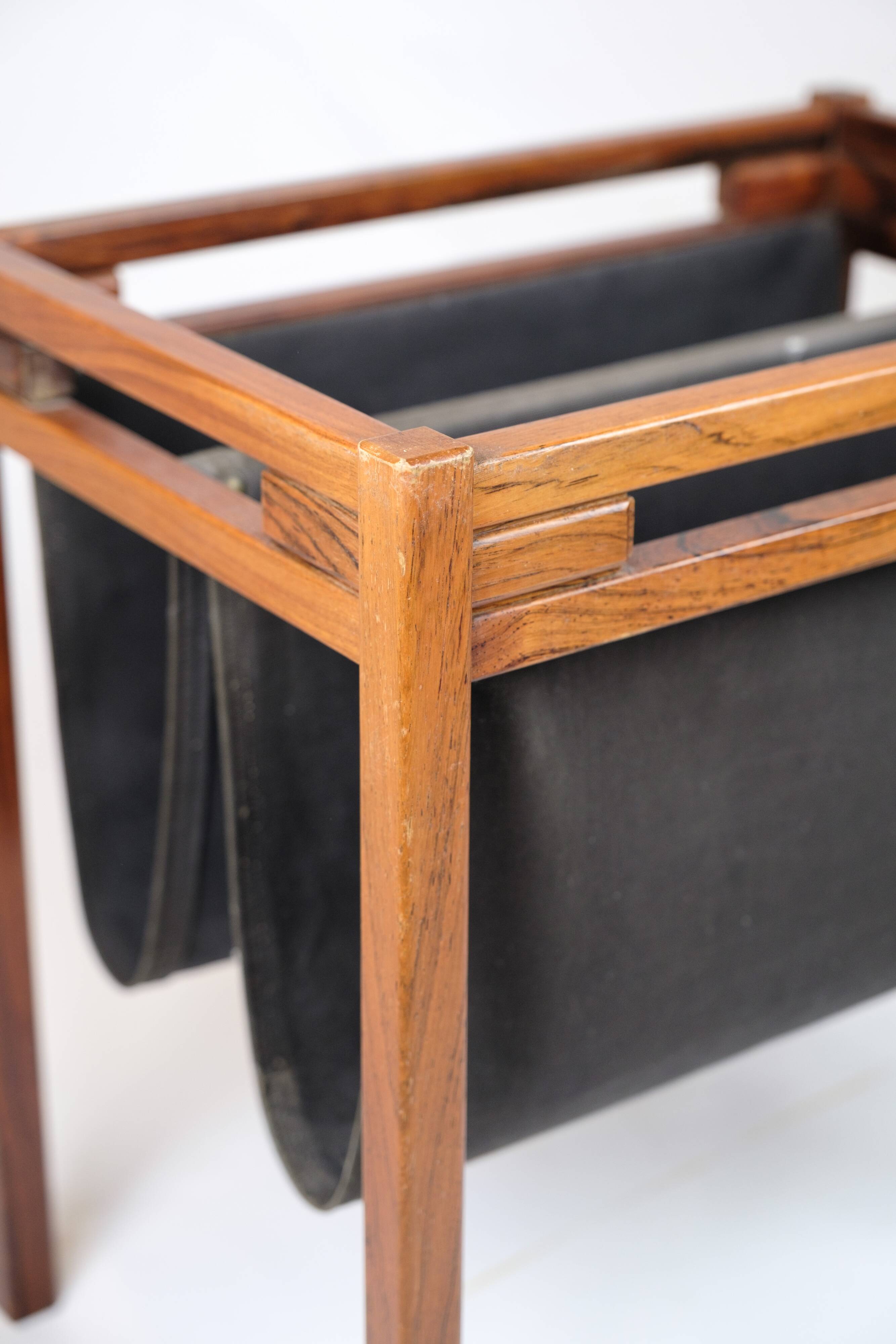 Newspaper/magazine holder - rosewood and black canvas - Danish design - 1960s