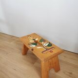 Vintage Hand-Painted Wooden Footstool: Yugoslavian Folk Art Decor