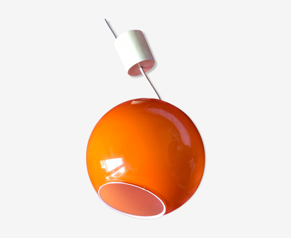 Suspension en verre opaline orange vintage années 60