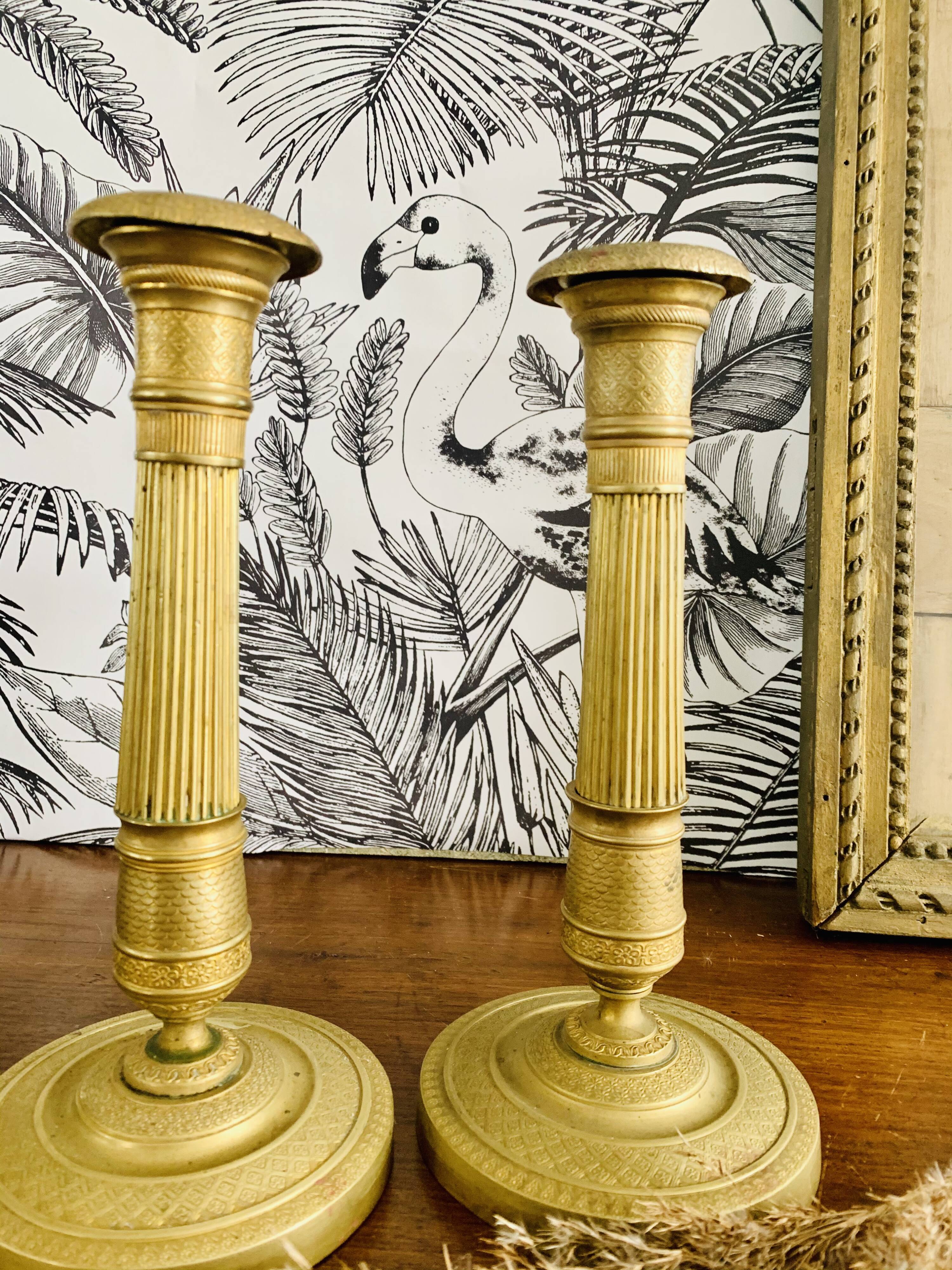 Empire candle holders in golden brass