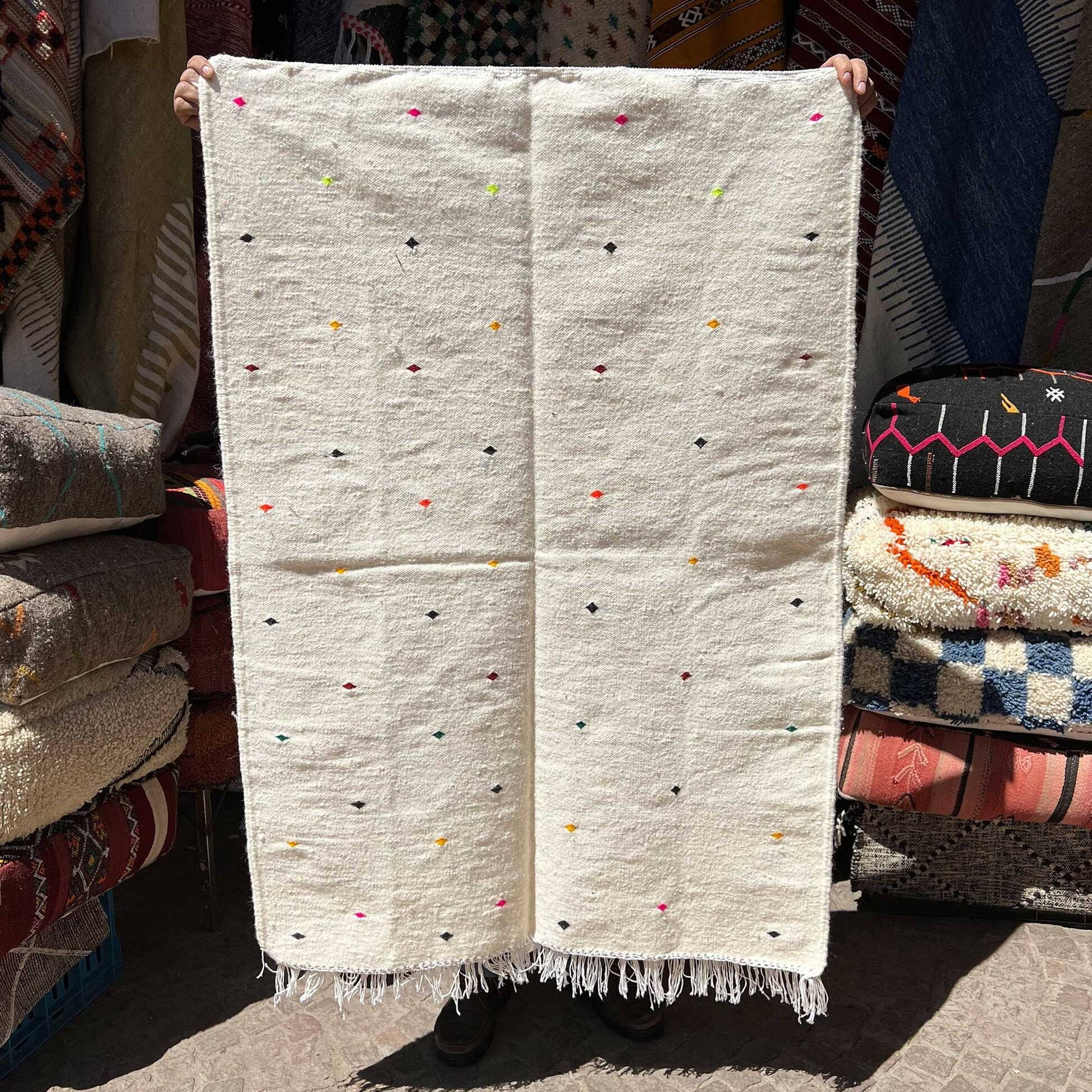 Berber kilim rug • minimalist design with colorful dots