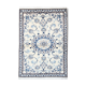 Blue cream oriental wool area rug handwoven traditional carpet- 88x131cm