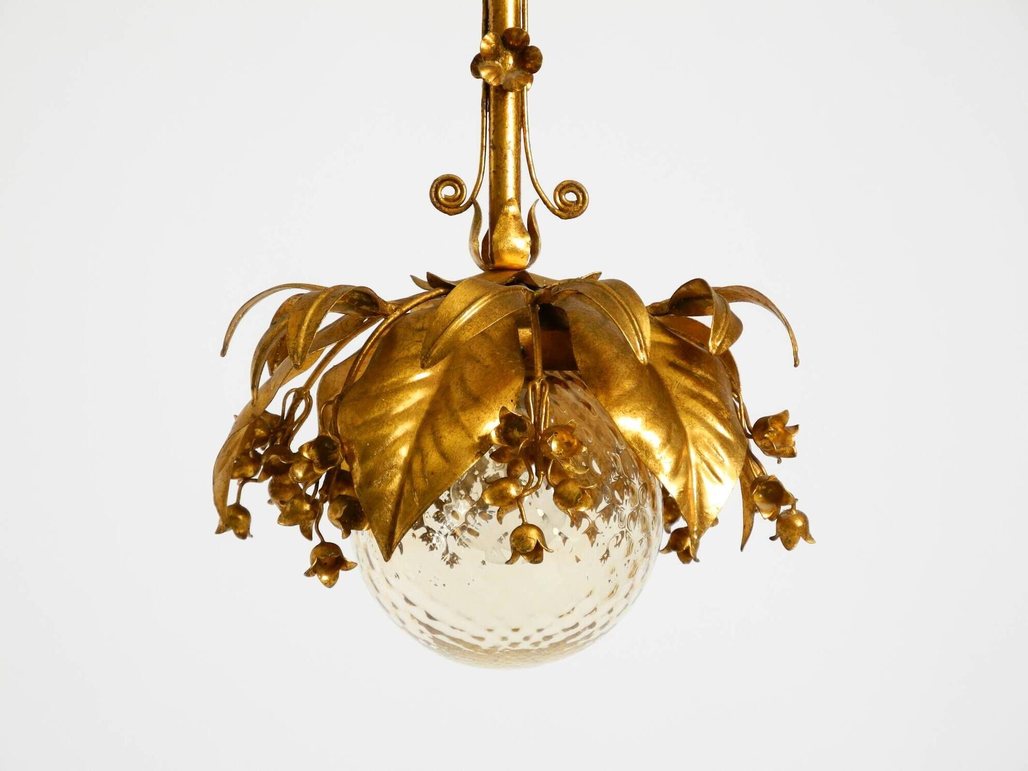 1970s gold-plated metal pendant lamp with a glass sphere by Hans Kögl