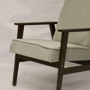 Pair of Henryk Lis armchairs 300-190s 1970s reupholstered gray textured fabric.