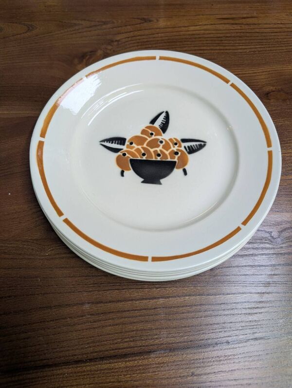 Ensemble de 6 assiettes plates vintage Badonviller France ''Jade