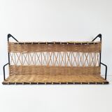 Vintage rattan & steel shelf 1950