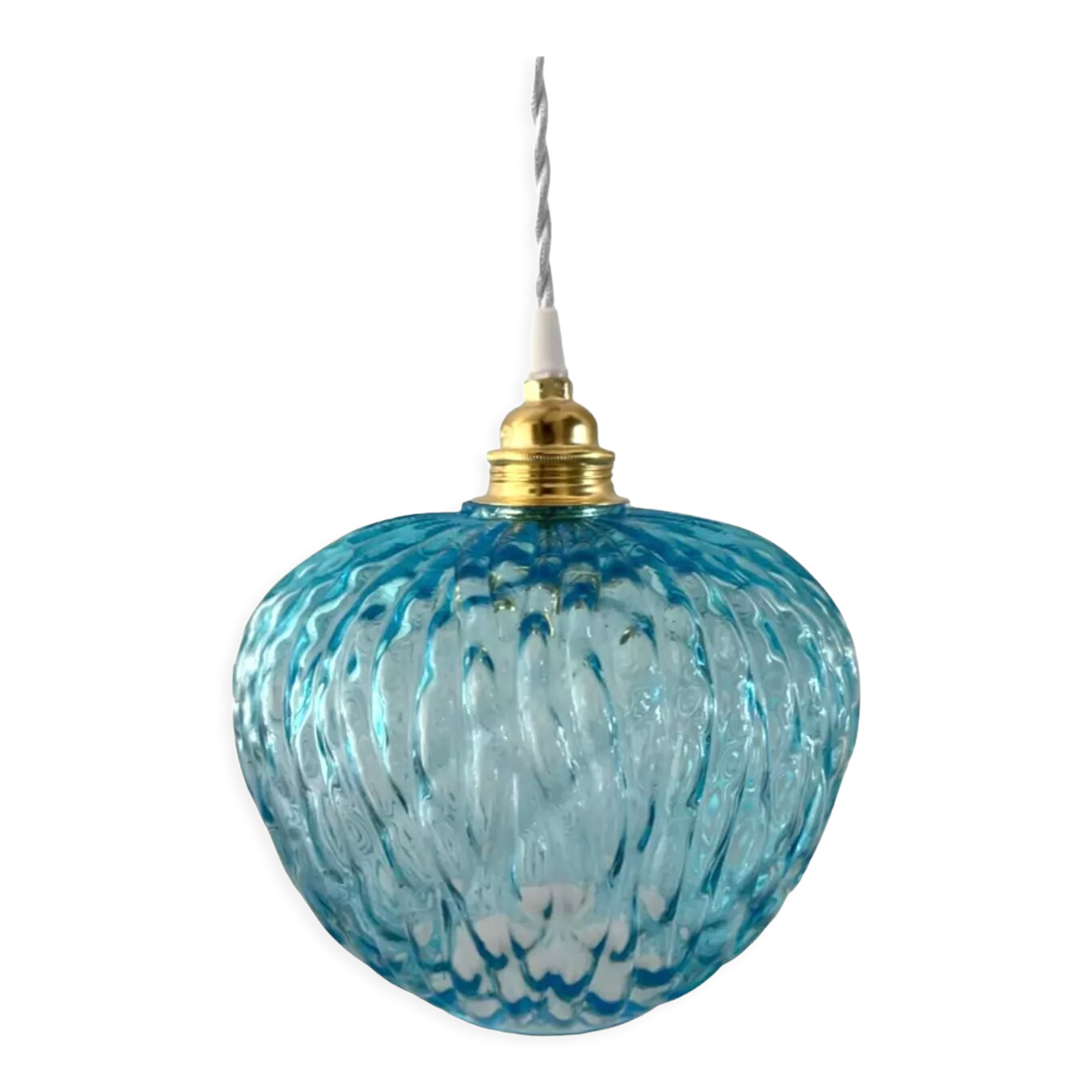 Vintage turquoise blue pendant lamp in electrified chiseled glass to nine