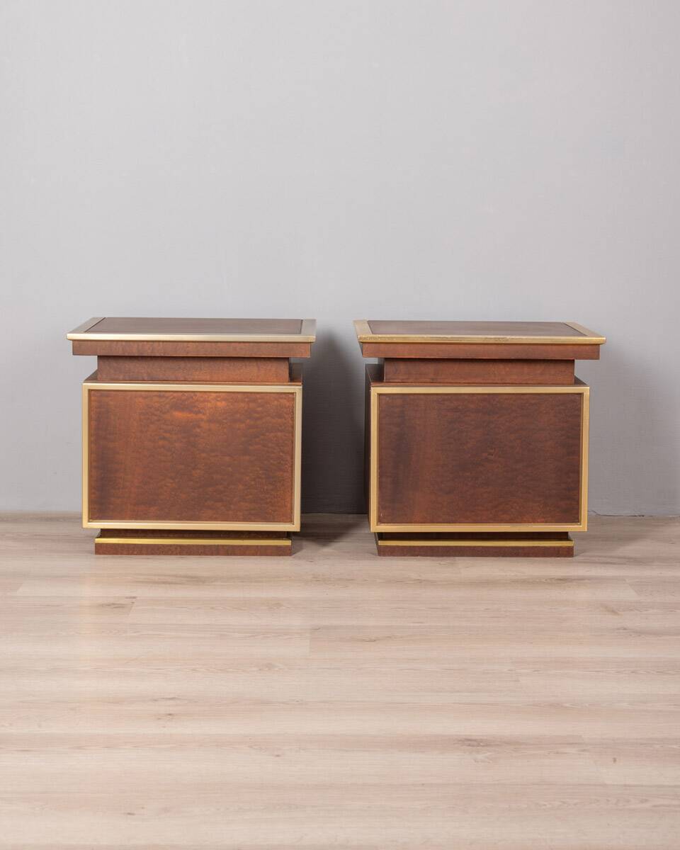 Paire de tables de chevet vintage années 50 en laiton et bois design italien