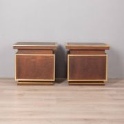 Pair of vintage 50s bedside tables in brass and wood italian design