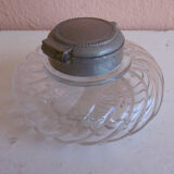 Old spiral glass inkwell with metal cabochon early XXth century