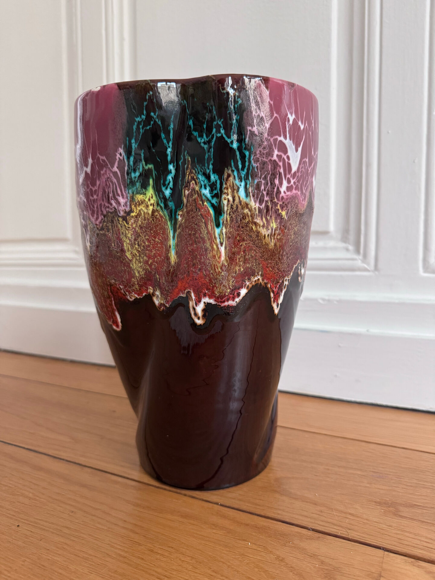 Large multicoloured lava vase