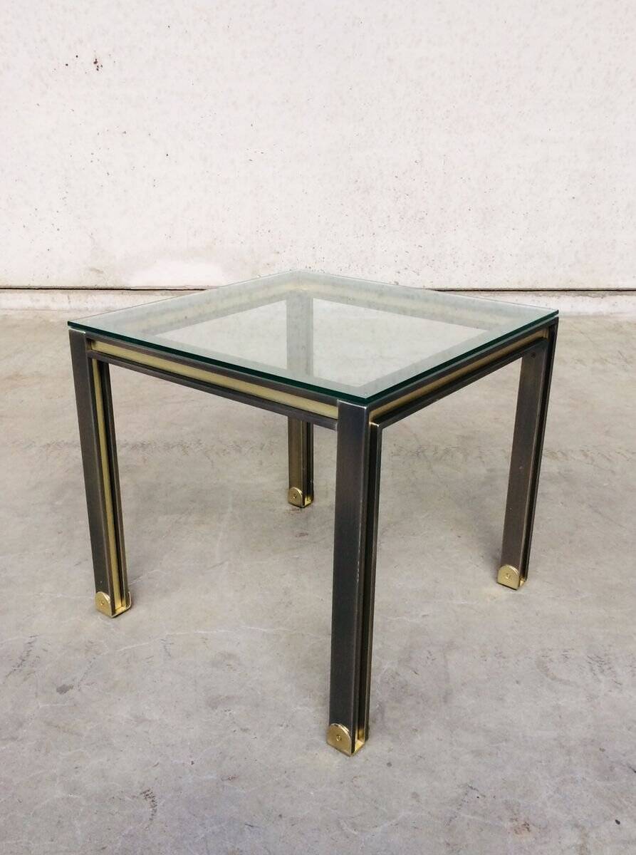 Steel and brass square coffee table, Belgium, 1980s