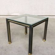 Steel and Brass Square Coffee Table, Belgium, 1980s