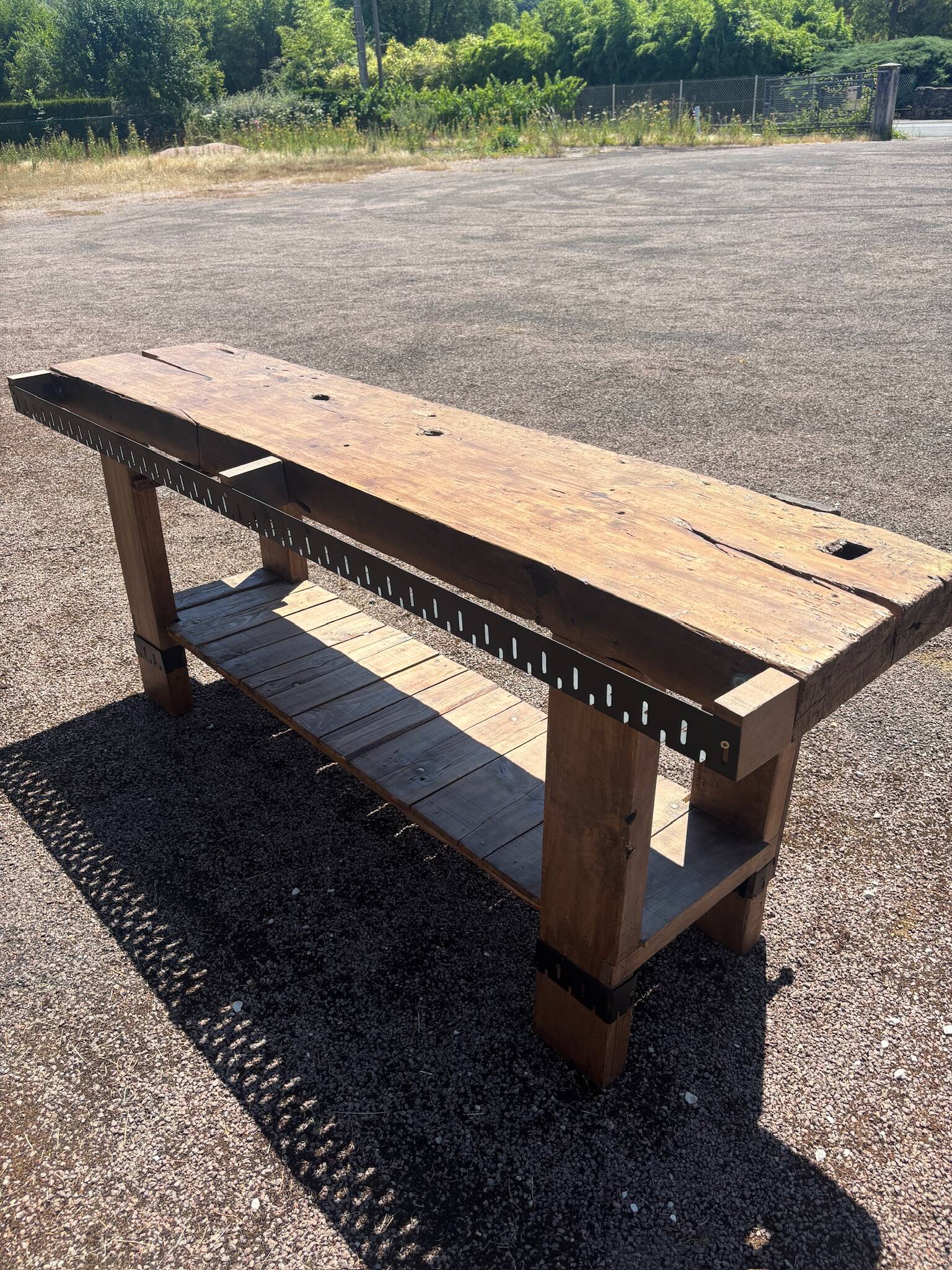 Restored old carpenter's workbench – Console / side table in solid wood