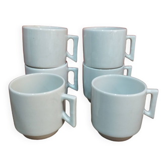 Vintage : lot de 6 tasses à café bistrot en porcelaine blanche empilable