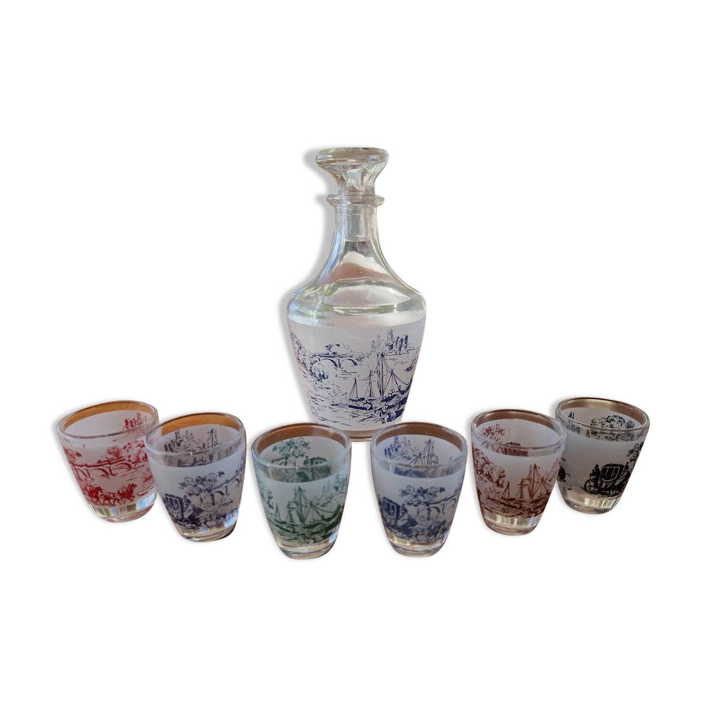 Vintage liqueur service Verrerie d'Arques