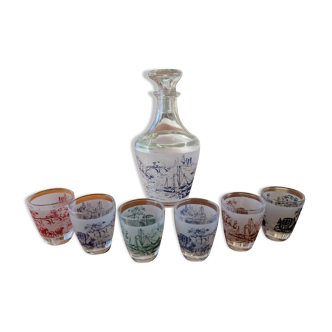 Vintage liqueur service Verrerie d'Arques