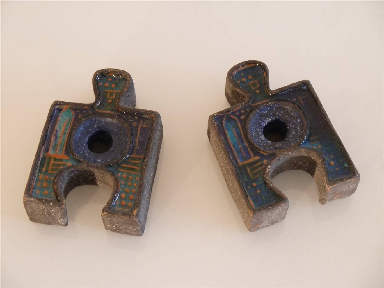 Pair of ceramic candlesticks by Thomas Hellström for Nittsjo.
